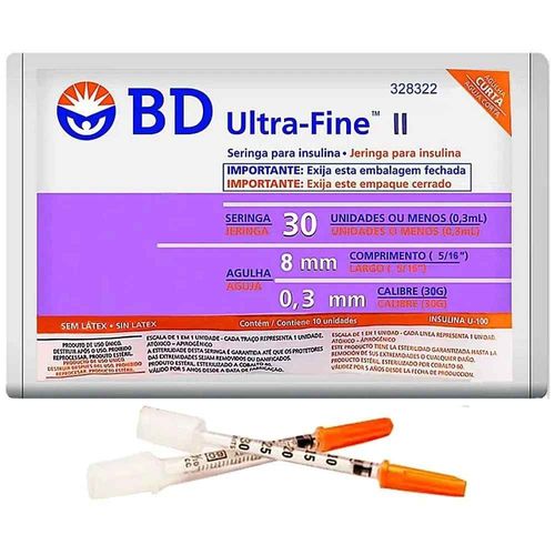 Seringa descartável 0,3ml c/ agulha 30g 8mm