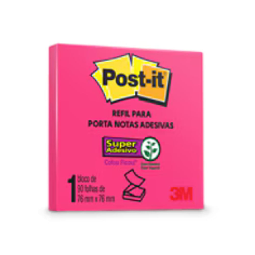 Bloco Adesivo Post-it Refil Puxa Fácil Rosa Neon 3M